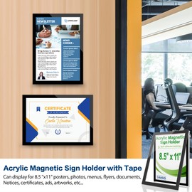 VAIIGO 8.5" x 11" Acrylic Sign Holder Wall Mount, Self-Adhesive Magnetic Display Frame with Nano Tape and Strong Magnetic Border for Wall, Door, Glass, Home, Store, Office (Black, 3Pack)