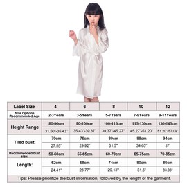 CuteOn Kids Girls Satin Silk Kimono Robe Dressing Gown Bathrobe Nightwear for Spa Wedding Birthday Party Dress White Size 2-3Years - (Height 80-90cm)