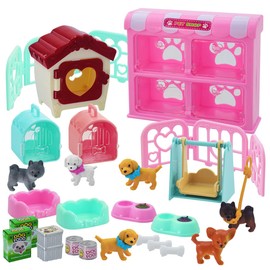 iselyn Pet Pretend Play Toys, 35Pcs Dog Figures Playset Toys for Kids Realistic Detailed Dog Care Center with Accessories Toy Sets Educational Gifts for Kids Toddlers Girls Boys