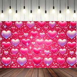BlissYard Valentine's Day Backdrop Pink Heart Romantic Valentine's Day Banner Background Girl Mother's Day Party Decoration Baby Shower Birthday Girl Party Banner Decor Supplies Props Photobooth Gift