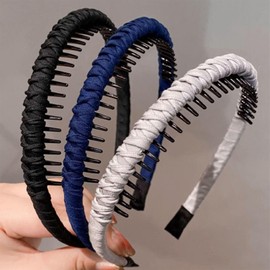 Headbands for Women Men Girls 3PCS Head Bands No Slip Fashion Hair Accessories with Teeth Comb Hair Hoop (Black, Navy Blue, Gray)
