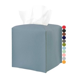 Tissues Cube Boxes Cover Leather – with Bottom Belt [JESMINI, Dark Pastel Blue] Stylish Leather Tissue Cube Box Holder Decorative for Bathroom Vanity Countertop/Night Stands/Office Desk