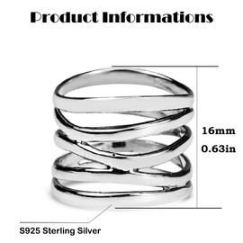 SWBRJ Multi Rows Cross Lines Knot Band Ring,S925 Sterling Silver Wide Lines Cocktail Party Punk Biker Gothic Statement Chunky Band Ring Jewelry Gift for Women (Ring_A, 7)