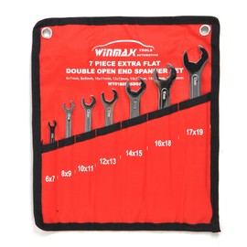 WINMAX TOOLS AUTOMOTIVE Open End Ratcheting Wrench Set, 7PCS Metric Slim Spanner Wrench Set with Rolling Pouch, Including 6, 7, 8, 9, 10, 11, 12, 13, 14, 15, 16, 17, 18, 19mm
