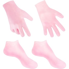 Juego de 2 pares de calcetines hidratantes, calcetines de spa de gel de silicona para piel seca agrietada, calcetines de talón de gel de silicona antideslizantes, para suavizar las manos del pie, callos, cuidado de pies después de la pedicura (rosa)