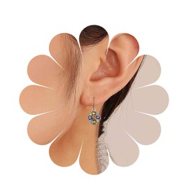 Yheakne Vintage Rainbow Square Drop Earrings Colourful Gemstone Earrings Gold Geometric Earrings Rhinestone Diamond Earrings Jewellery for Women and Girls