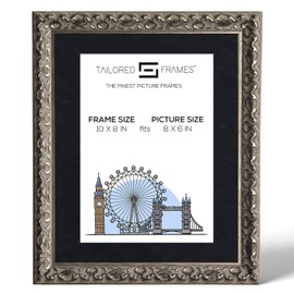 Tailored Frames Vienna Silver 10" X 8" Frame for 8" X 6" Picture | Rustic Style Vintage Single Picture Frame | Table Top & Wall Hanging Type | Photo Frame with Black Mount