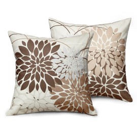 Dremisland Decorative Pillow Covers 18X18 Inch Summer Geometric Dahlia Floral Elegant Line Modern Flower Pillow Case Farmhouse Outdoor Decor for Home Bedroom Living Room Linen Square Cushion Cover, Set of 2 (Brown)