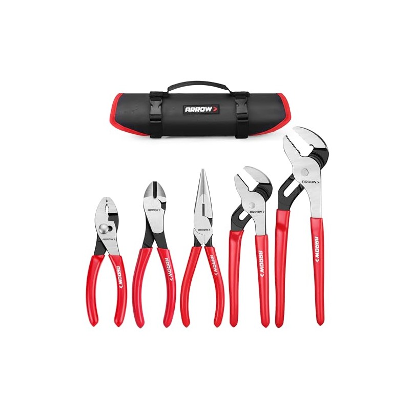 ARROW 5PCS Pliers Set, 6" Slip Joint, 7" Diagonal, 8"