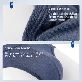 BAMBOO COOL Men's Tagless Briefs Coverd Waistband Comfort Soft Underwear with Contour Pouch Breathable Underpants, Multipacks