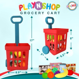 Playkidz Toy Shopping Cart Play Set, Plastic Food Toys, Interactive Play Set, Learning Resources & Pretend Play Fun, Ages 3+