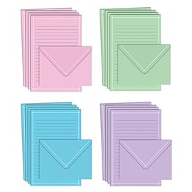Mini Stationery Set, 100 Piece Set (50 Lined Sheets + 50 Matching Envelopes), 4 Solid Colors, Thin White Border, 5.5 x 8.25 inch, Double Sided Printing, One Side Lined Paper, by Better Office Products