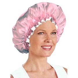 Juniper's Secret 2 Pack Satin Bonnet Sleep Cap Jumbo Hair Bonnet Satin Cap for Curly or Frizzy Hair Protection - Free Eyeglass Pouch (Pink)