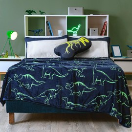 Generic Jurassic Dreams Glow-in-The-Dark Dinosaur Adventure Twin/Full Size Blanket, Blue, V87470
