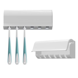 Linkidea 6 Slots Toothbrush Holder Wall Mounted, 2 Pack RV Organizer Hanger with Cover, Self Adhesive Toothbrush Storage Rack Compatible with Oral-B CrossAction, Colgate Extra Clean