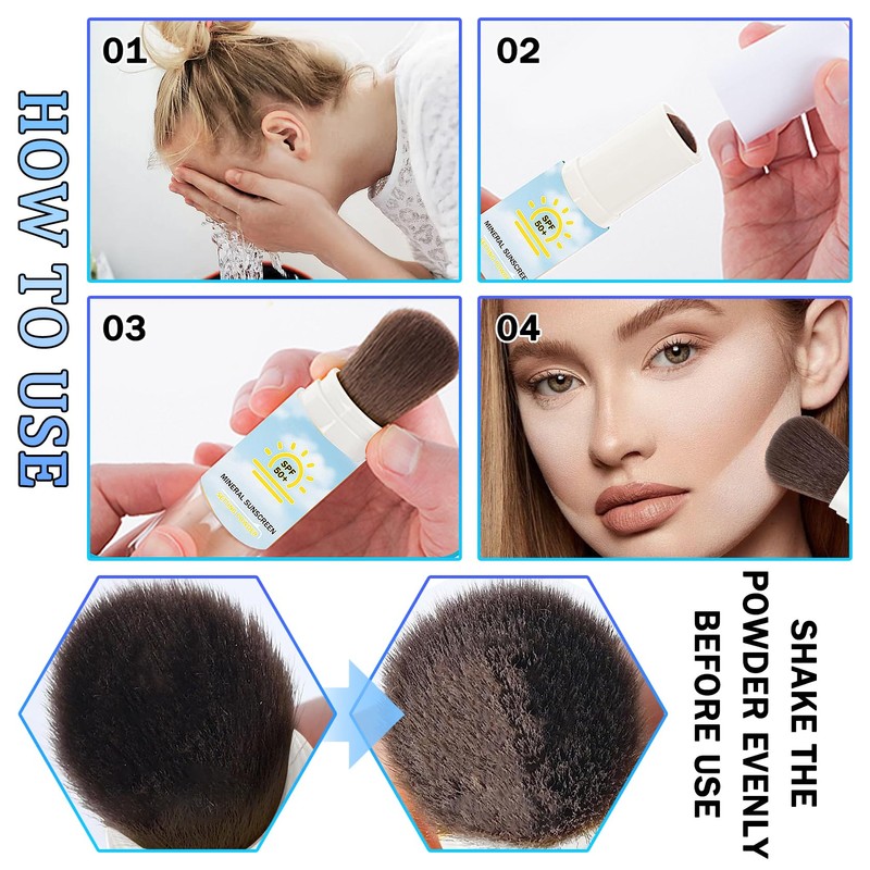 Sunscreen Setting Powder SPF 50 +,Translucent Mineral Sunscreen with Brush