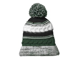 SPORT-TEK Pom Pom Team Beanie OSFA Forest Green/Black/White
