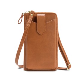 RONSIN Small Crossbody Cell Phone Purse Wallet for Women, Mini Messenger Shoulder Bag with RFID Credit Card Slots, 04-Brown