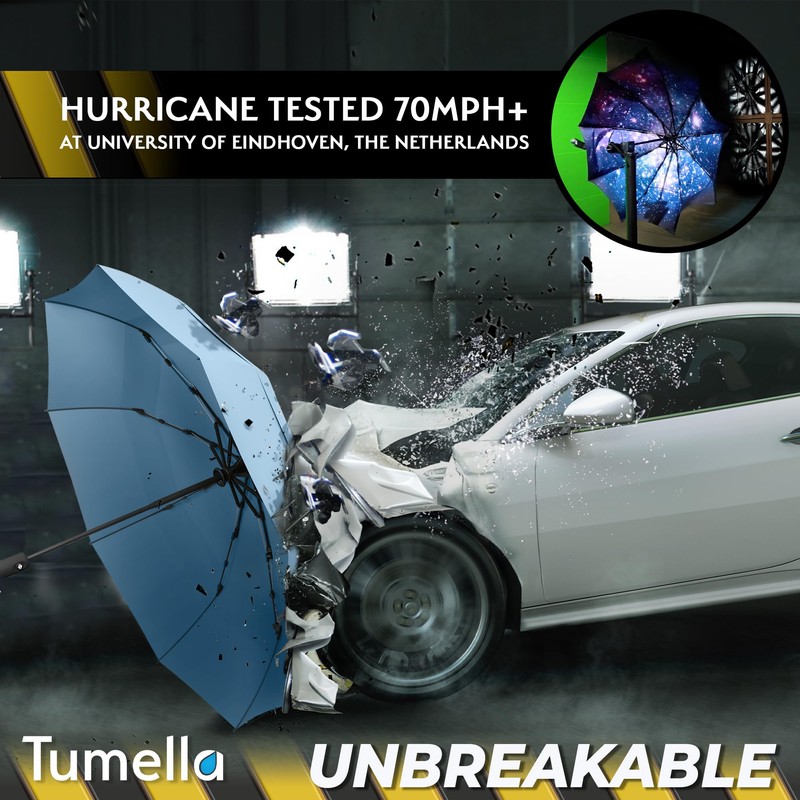 TUMELLA Strongest Windproof Travel Umbrella (Compact, Superior & Beautiful), Small
