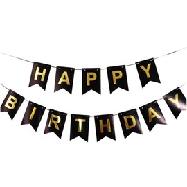 Haobase Happy Birthday Banner Birthday Garland Party Decorations 16cm×20cm (Black)