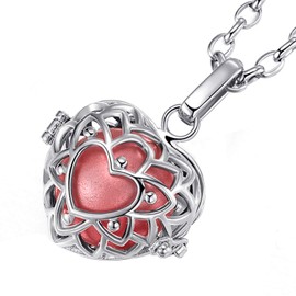 Morella Women Necklace Stainless Steel 70 cm 27,5" with Heart-Shaped Pendant with Sound Ball Red Ø 16 mm 0,63" in a Velvet Jewelry Bag