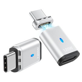 HESKUL USB C Magnetic Adapter Straight 2Pack 120W 5Pins USB2.0 USB C Magnetic Connector 480Mbps Data Transfer for USB C Laptops, Tablets, Phones, Silver
