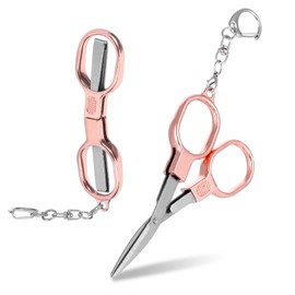 1 Pack Folding Scissors Stainless Steel with Keychain,Safety Foldable Pocket Badge Small Travel Scissors,Portable Telescopic Cutter for Home,Office,Craft,Sewing,Nurse Essentials(Rose Gold）