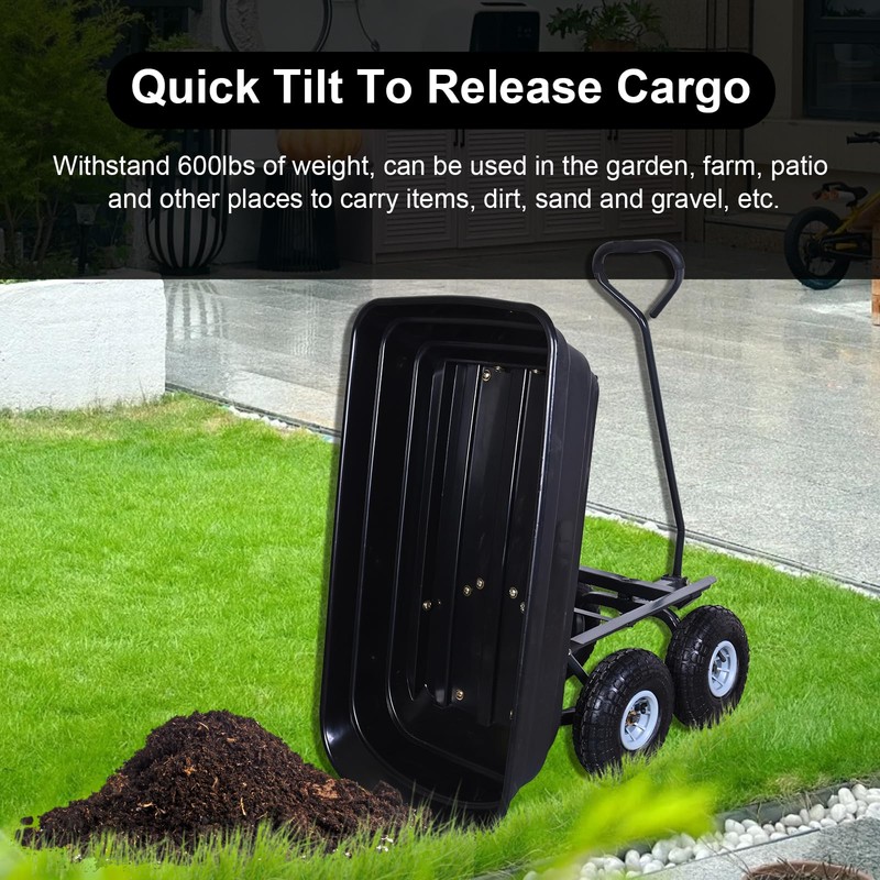 AAIN Heavy Duty Garden Cart with 10" Pneumatic Plastic Tires,