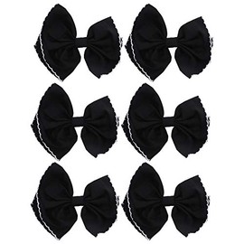 Black Scalloped Edge Bow Hair Clip Small - Set of 6
