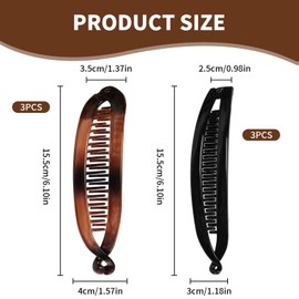 6 Pcs Banana Clip, 6.1 Inch Large Banana Clips for Women, Firmly Fixed, Suitable for Thick and Thin Hair, Suitable for Women Girls (Black + Amber)