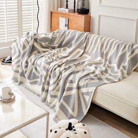 DREAMINGO Beige Gray Sofa Covers for 3 Cushion Couch Boho Geometric Furniture Protector 3 Seat Sofa Covers Reversible Chenille Couch Cover for Dogs Sectional L Shape Couch Slipcover, 71"x134"