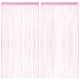 HADEEONG 2 Pack 39 x 79 Inch String Curtains for Doorway, Home Decor Sequin Glitter String Curtain Boho Doors Tassel for Windows, Closet, Living Room, Bedroom, Hallway, Party (Pink)
