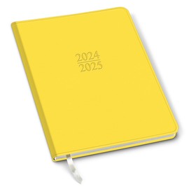 Gallery Leather Family Planner 2024-2025 for moms, Elegantly Bound Calendar Planner and Notebook with Stylish White Page Edges, 18 Months - Caribbean Yellow - 9 x 7 "