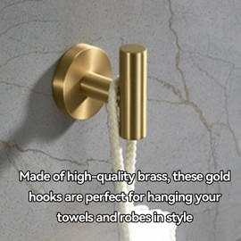 IUSOT Gold Hooks, Bathroom Towel Hook, Screw in Metal Coat Hooks, SUS 304 Stainless Steel Heavy Duty Brass Coat Hooks, Wall Door Hanger for Bathroom Kitchen Garage Home Hotel Office