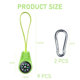 9 Pieces Lanyard Compass with 2 Pieces Carabiner Buckle, Small Mini Compass, Portable Compass, Outdoor Compass, Fashionable Lanyard Compass, Suitable for Camping, Bag Decoration, Mountain Climbing