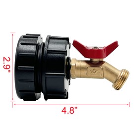 275-330 Gallon IBC Tote Fitting, IBC Tote Tank Water Adapter, 2" NPT Fine Thread + Lead-Free Brass Water Shut-Off Ball Valve Faucet，3/4" GHT Faucet Garden Hose Connector Replace Valve Parts