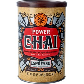 David Rio Power Chai Espresso Latte Mix, 14 Oz, Japanese Matcha, Dirty Chai, Organic Spices, Vegan, Dairy Free, Serve Hot or Cold, Just Add Water or Milk, 20 Servings
