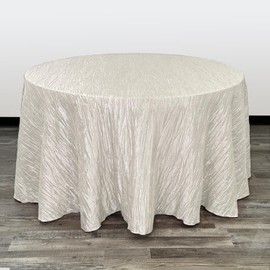 Your Chair Covers - 108 Inch Round Crinkle Taffeta Tablecloth - Ivory, Crushed Shiny Dining Table Cloth for Wedding Party Birthday Baby Bridal Shower