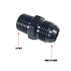 Lanstixr 10AN Male Flare to 1/2'' NPT Male Hose Pipe Fitting Adapter Union Connector Aluminum Straight Black Anodized 2PCS