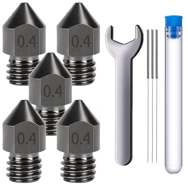 MMOBIEL 5 Pcs 0.4mm Hardened Steel MK8 3D Printer Nozzles