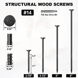 FMhotu 2-7/8 Inch Heavy-Duty Outdoor Wood Screws Assortment Fastener Kit, 50Pcs Star Drive Deck Screws, Rust Resistant Timber Screws for Timber/Log/Landscaping Wood (#14 x 2-7/8" Black)