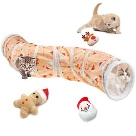 Vehomy 4 x Christmas Cat Toy Cat Christmas S-shaped Tunnel, Christmas Cat Tube with Santa Claus Gingerbread Man Pattern Kitten Christmas Catnip Toy for Cats