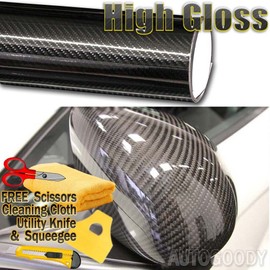 AUTOGOODY 36"x60" HIGH GLOSS 5D Black Carbon Fiber Vinyl Wrap Air Bubble Free 3ft x 5ft 6D