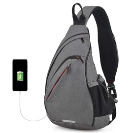 mixi Sling Bag Men Backpack Unisex One Shoulder Bag Hiking Travel Backpack Crossbody with USB Port Versatile Casual Daypack, Grey-17'', Daypack Backpacks