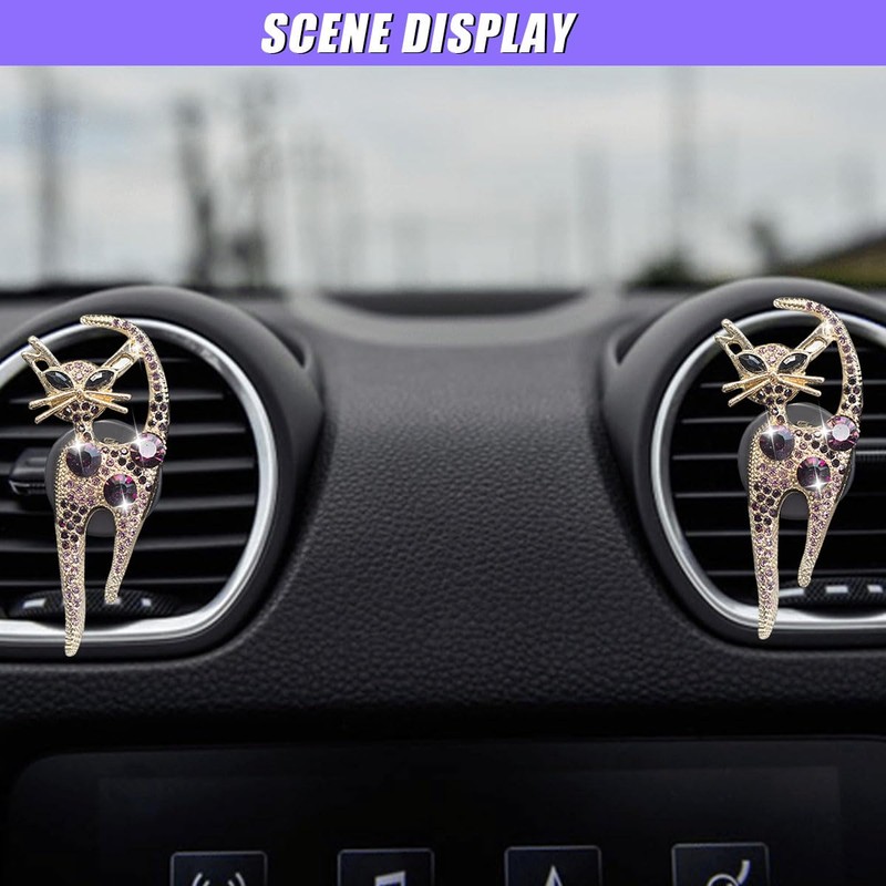 ZIMISI 2PCS Bling Cat Car Air Fresheners Vent Clips, Crystal
