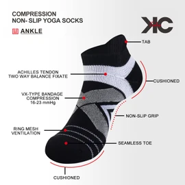 KC-TAHO Calcetines de yoga antideslizantes de compresión, 4 pares para hombres y mujeres, con algodón transpirable acolchado para hospital de pilates, C-negro*4, L