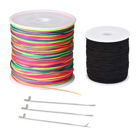 2 Rolls Elastic Cord, 160 Meters Stretch Cord, Bead Thread, Multicoloured, 1 mm Fabric, Elastic Cord with 3 Beading Needles for Jewellery Making