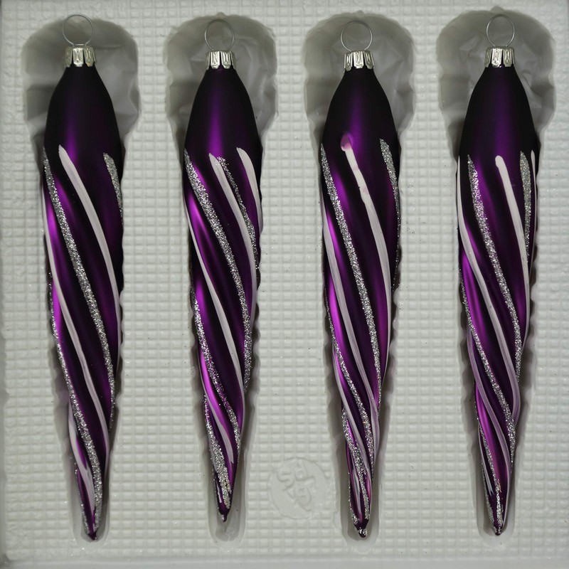 Lauschaer Glas Christmas Tree Decorations Icicle Thin Purple Matt with