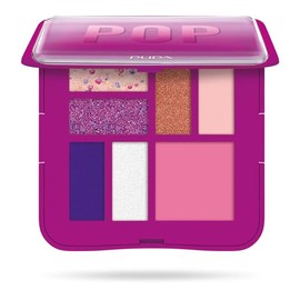 Pupa Milano Make-Up Palette S, 006 Fucsia, 0.28 onzas – Paleta de sombra de ojos de 7 bandejas y paleta de rubor con mate, acabado brillante, textura aterciopelada mezclable, compacto, apto para viajes,