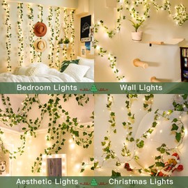 suddus suddus Vine with Fairy Lights Battery Operated, 33ft 100 LED Ivy String Lights with Remote, Leaf Lights for Bedroom, Room, Wall, Garden, Party, Wedding Decor (Warm White)